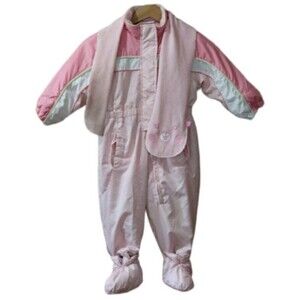 Vintage Zero Exposure Girls Pink Teddy Bear Snow Suit 24MO Baby Warm Winter